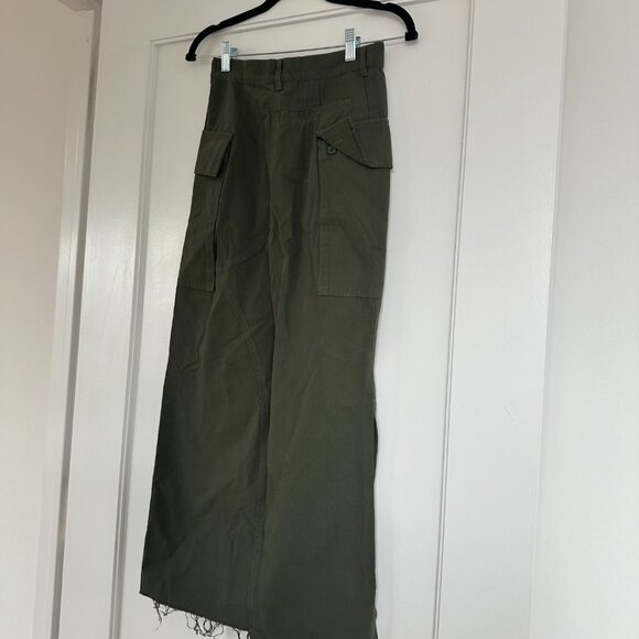 NWT LE Local European Cargo Maxi Skirt Raw Hem Side Slit Utility Pockets Olive - Picture 10 of 11